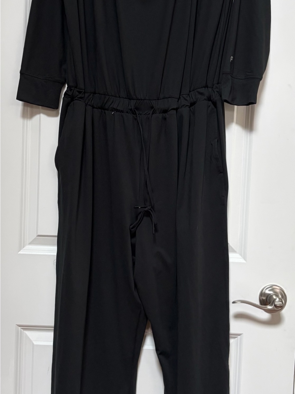 NWT Fabletics Women's Pull On Black 3/4 Sleeve Drawstring Waist Jumpsuit Sz XXL